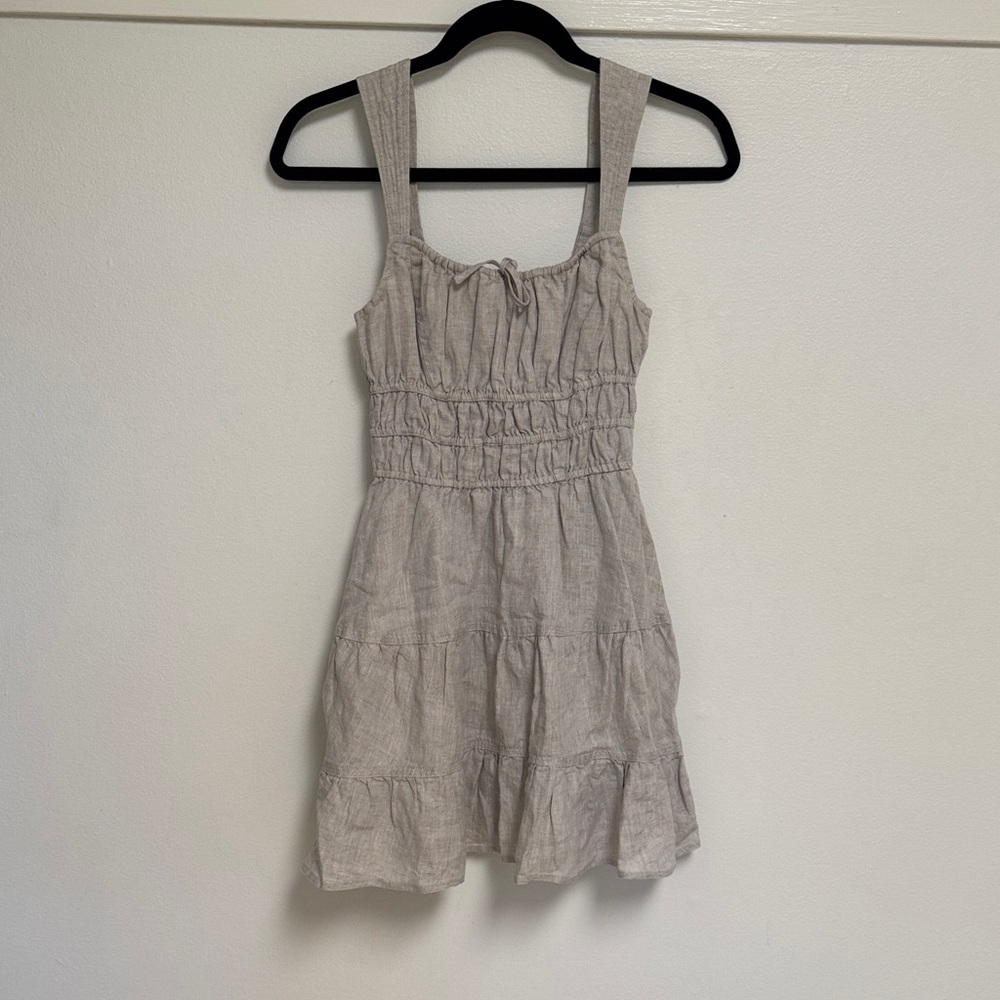 Aritzia beige linen mini dress